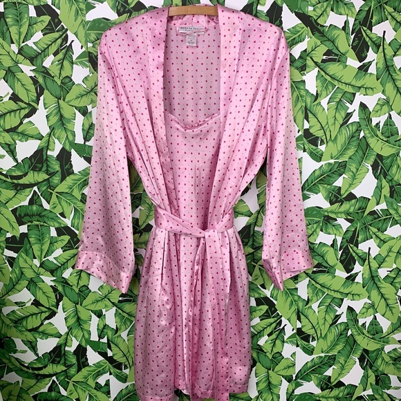 💖 Morgan Taylor Gown & Robe Set Women's Size M Valentine's Day Pink Hearts - Picture 7 of 9